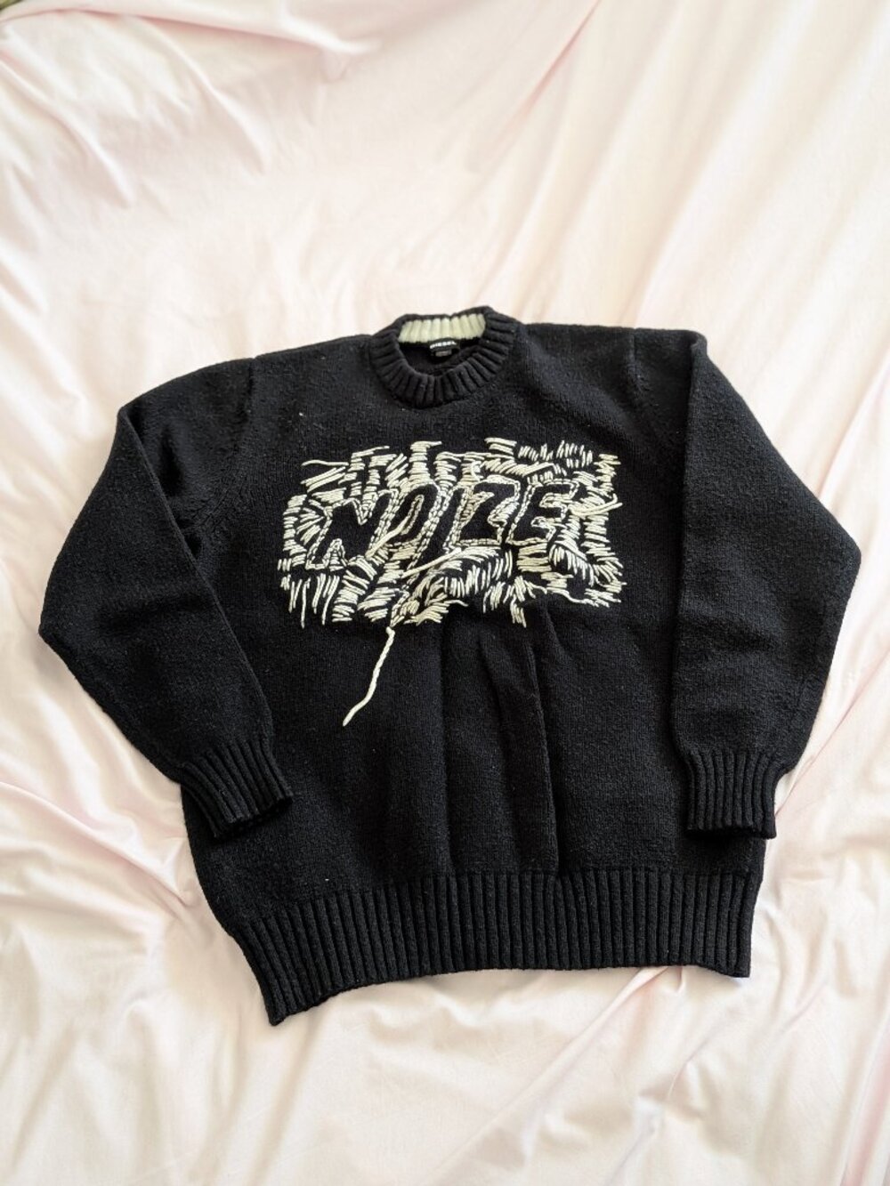 Diesel Black Graphic Knit Wool Sweater S